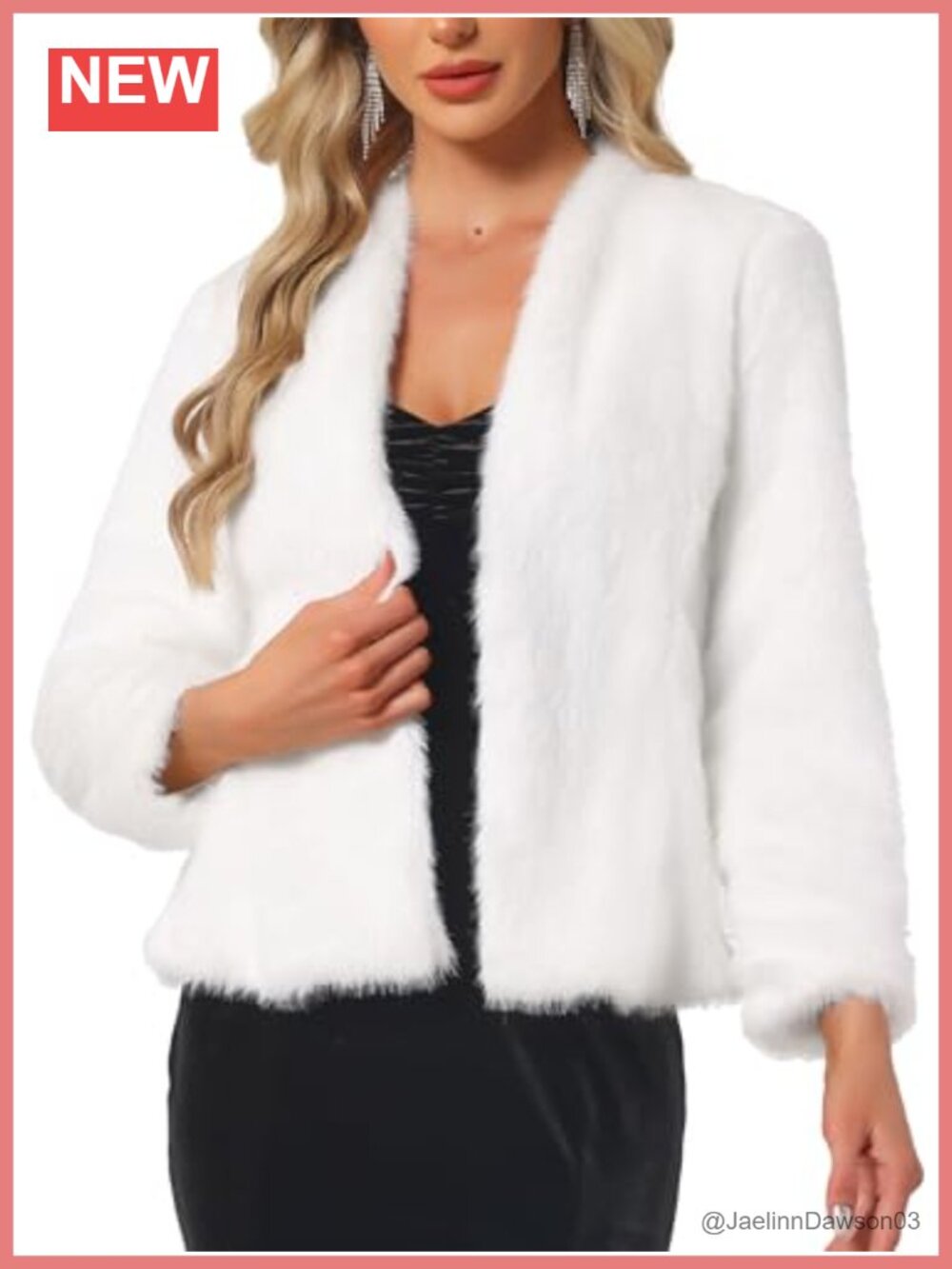 Faux Fur Coat Collarless Open Front Fluffy Jacket Evening Party